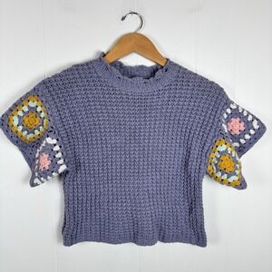 Universal Thread XS Granny Square Crochet Short Sleeve Top Lavender Purple